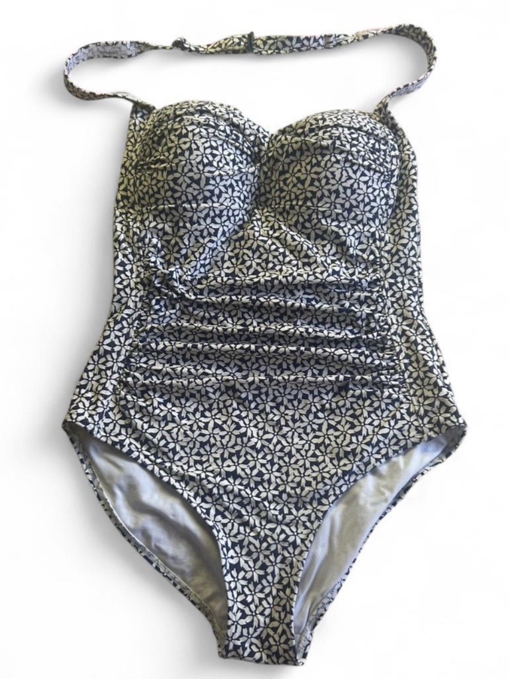 Blue & White Floral Ruched One-Piece Swimsuit